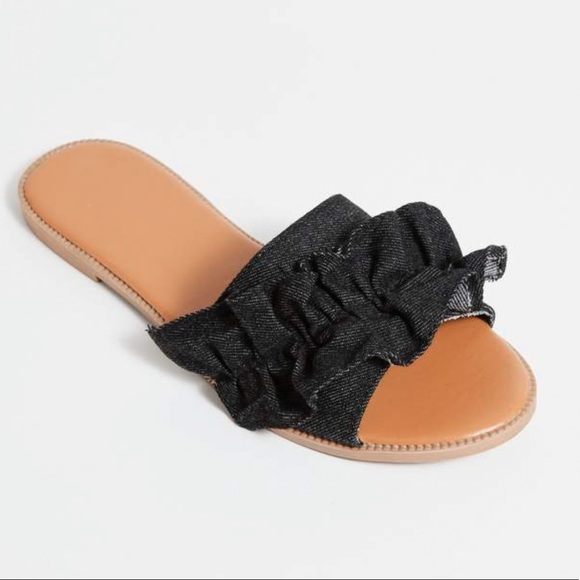 /LUCIA/ 5⭐️ Black Ruffled Slip On Sandals - Picture 4 of 6